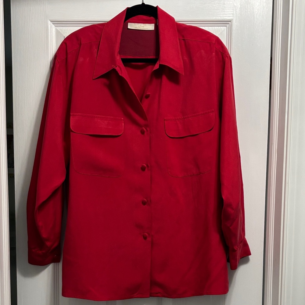 Classic Red Button-Front Blouse
